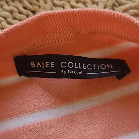 Shop Ruche Coral & White Waterfall Draped Open Front Cardigan - Size L - Picture 4 of 6